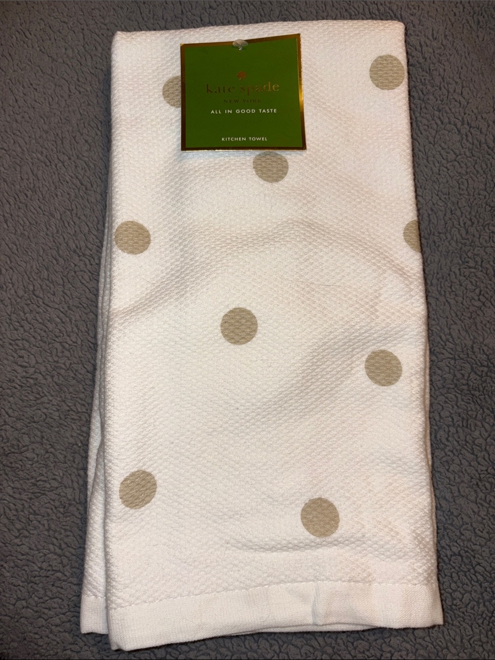 Kate Spade All In Good Taste Collection Metallic Gold Polka Dot Kitchen Towels